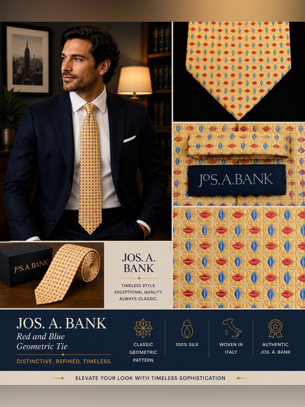 Jos. A. Bank Red and Blue Geometric Tie